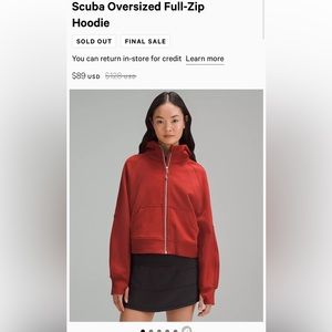 Lululemon Scuba Oversized Full Zip Hoodie sz M/L in Cayenne